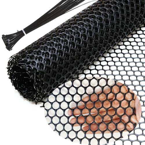 AWIORETON Upgraded Heavy Duty Plastic Chicken Wire Fence Mesh 157 x 10 Black Poultry Netting with 40 Zip Ties Rustproof Pet Safety Balcony Net Garden Fencing for SnakeRabbit Floral Mesh for Crafts - Image 1