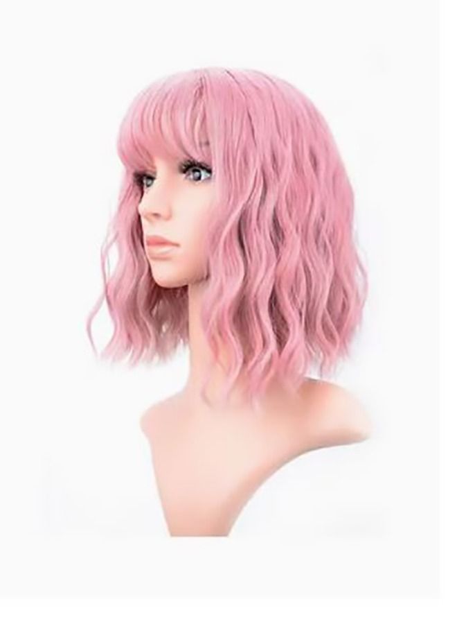 عام شعر مستعار قصير بوب مع الهواء الوردي 12 بوصة