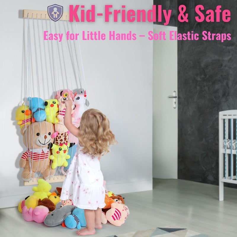 Vomelon Stuffed Animal Storage Hammock Wooden Plush Toy Organizer for Kids Room Dcor Playroom Nursury Plush Toys Storage Caddy Decoration Wall Hanging Stuffed Animal Net or Hammock Corner - Image 4