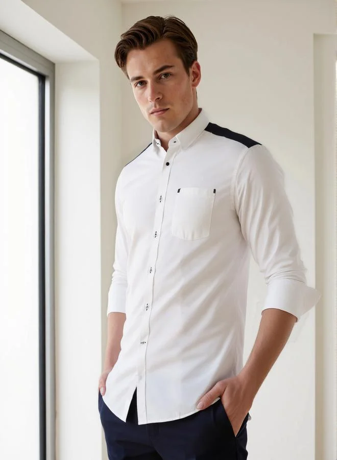 Dennis Lingo Men's White Cotton Blend Solid Button Down Regular Fit Shirt