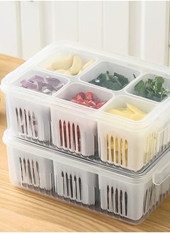 Arabest Food Storage Containers with Lids Airtight, Scallion Preservation Box Fridge Fresh-Keeping Container, 6 Grids Draining Crisper, Portable Divided Fruit Storage Container, Ginger Storage Basket  - Image 4