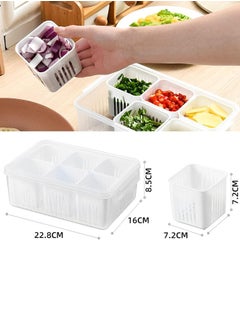 Arabest Food Storage Containers with Lids Airtight, Scallion Preservation Box Fridge Fresh-Keeping Container, 6 Grids Draining Crisper, Portable Divided Fruit Storage Container, Ginger Storage Basket  - Image 5