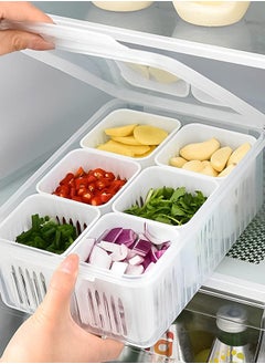 Arabest Food Storage Containers with Lids Airtight, Scallion Preservation Box Fridge Fresh-Keeping Container, 6 Grids Draining Crisper, Portable Divided Fruit Storage Container, Ginger Storage Basket  - Image 1