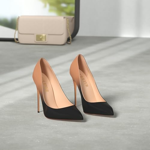 COLETER Pointy Toe Pumps for Women,Patent Gradient Animal Print High Heels Usual Dress Shoes Nude Black 10cm-NB 7.5 US - Image 2