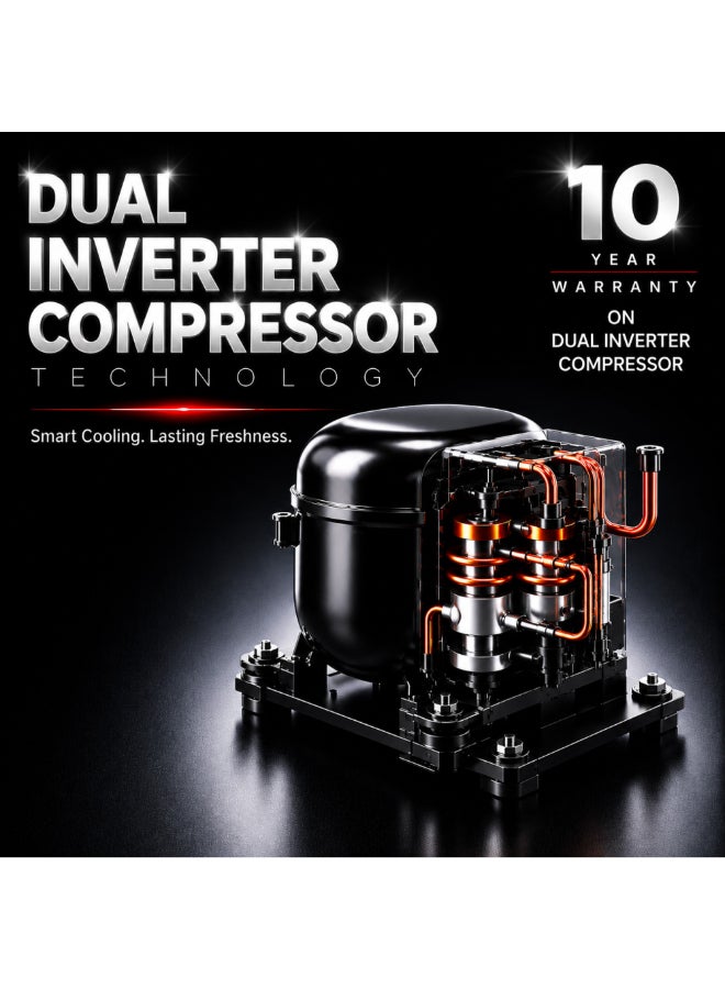 HOOVER 604L Liters Top Mount Dual Inverter Refrigerator, LED Display with Touch Control, 1 Year Manufacturer & 10-Year Warranty on Inverter Compressor, 50/60 Hz Inox - HTR-M604-S 604 L HTR-M604-S Inox - Image 4