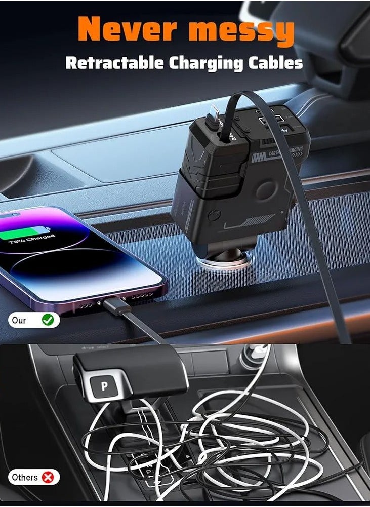 Generic - Car Charger with Cables (31.5 inch), 4 in 1 Super Fast Car Phone Charger, 2 USB Ports Car Charger Adapter, Type-C And Lightning Cable - Image 1