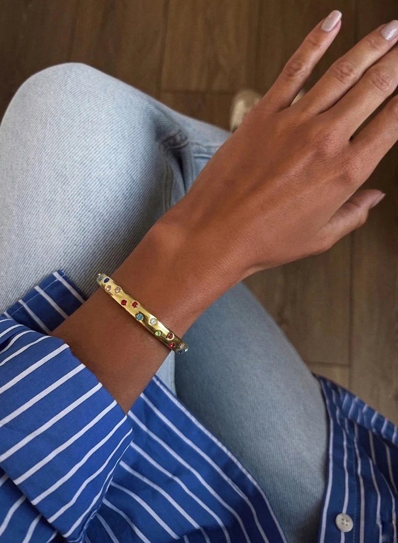 Urban Jewel Colorful Stones Cuff Bracelet (Stainless Steel) - Image 2