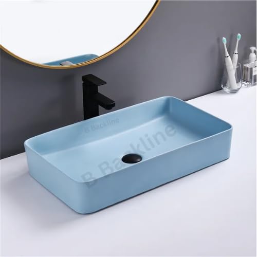 B Backline Ceramic Table Top Wash Basin Counter Top Bathroom Sink Wash Basin Art Basin For Bathrooms & Living Room 24 X 13.5 X 4 Inches (Light Blue Matt) (5 Years Warrenty) - Image 1