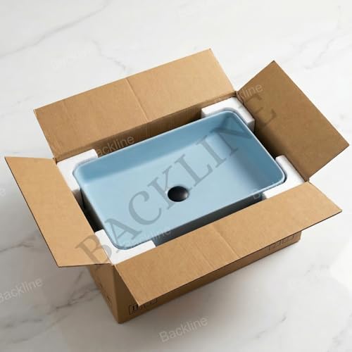 B Backline Ceramic Table Top Wash Basin Counter Top Bathroom Sink Wash Basin Art Basin For Bathrooms & Living Room 24 X 13.5 X 4 Inches (Light Blue Matt) (5 Years Warrenty) - Image 5