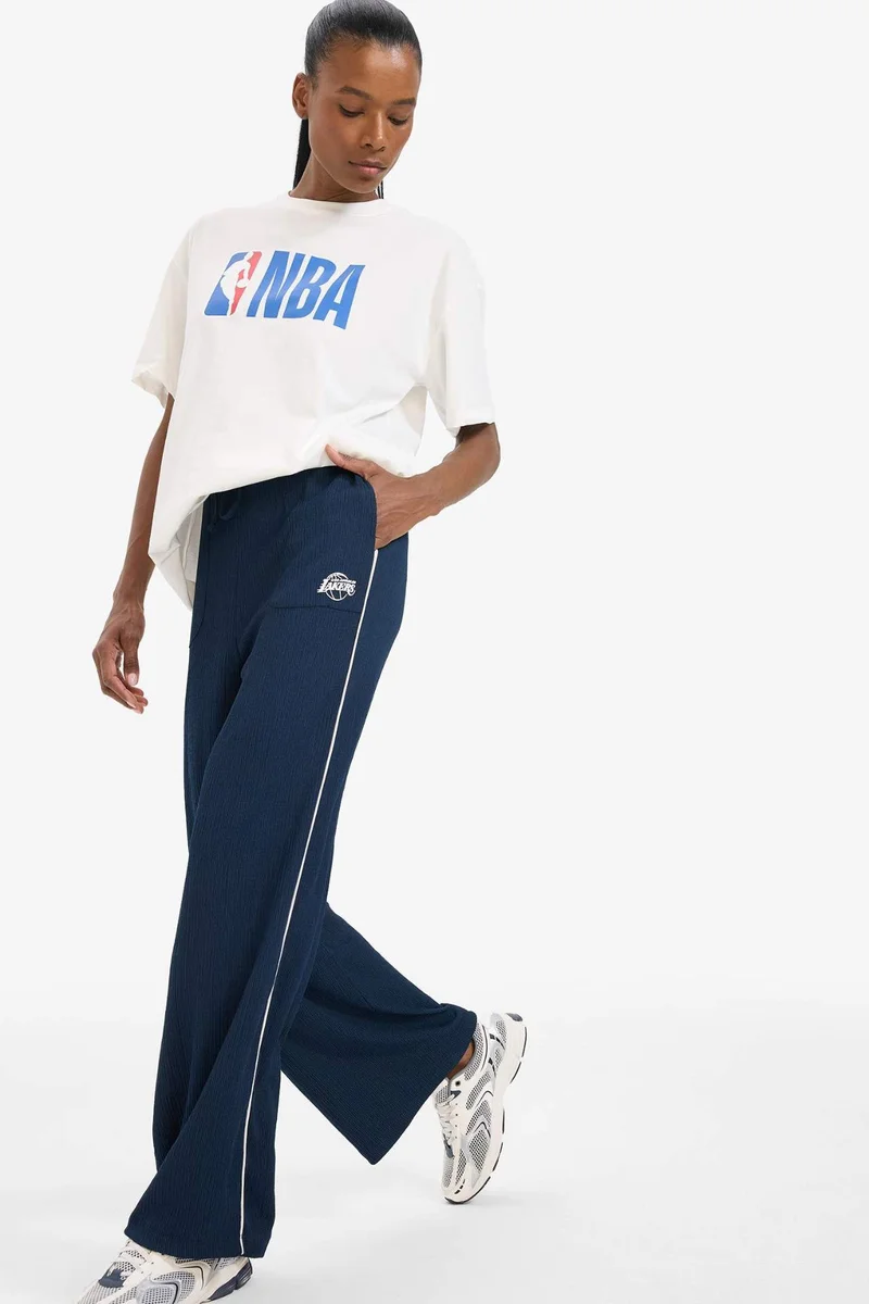ديفاكتو DeFactoFit NBA Los Angeles Lakers Wide Leg Crinkle Sports Sweatpants