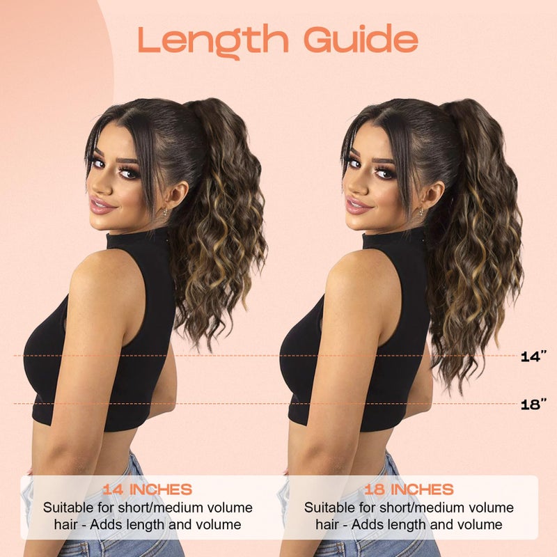 SEIKEA 18" Highlight Ponytail Extension, PT002 Tia Claw Long Multi Layered Fluffy Thick Wavy Jaw Clip in Fake Pony Tails Fake Hair Soft Natural Hairpiece Chocolate Brown Caramel Blonde Highlights - Image 4