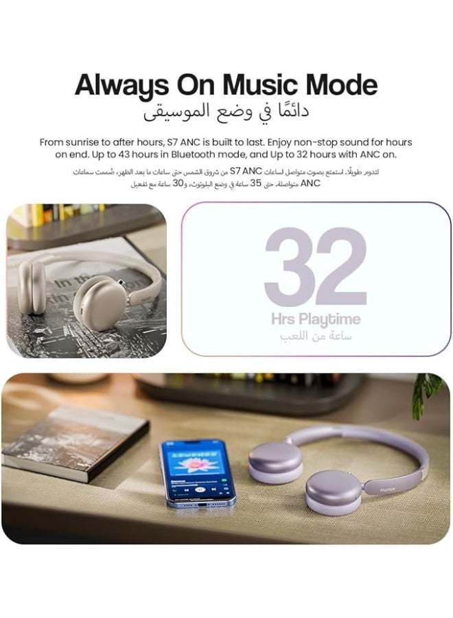 Faster S7 Soluna Wireless Headphones, Bluetooth 5.4 Headset, 35H Playtime, ANC Over-Ear Headphones, 40mm Drivers, LED Indicator, Voice Assistant, Calls, Game & Music, Type-C Charging (Orange) - Image 3