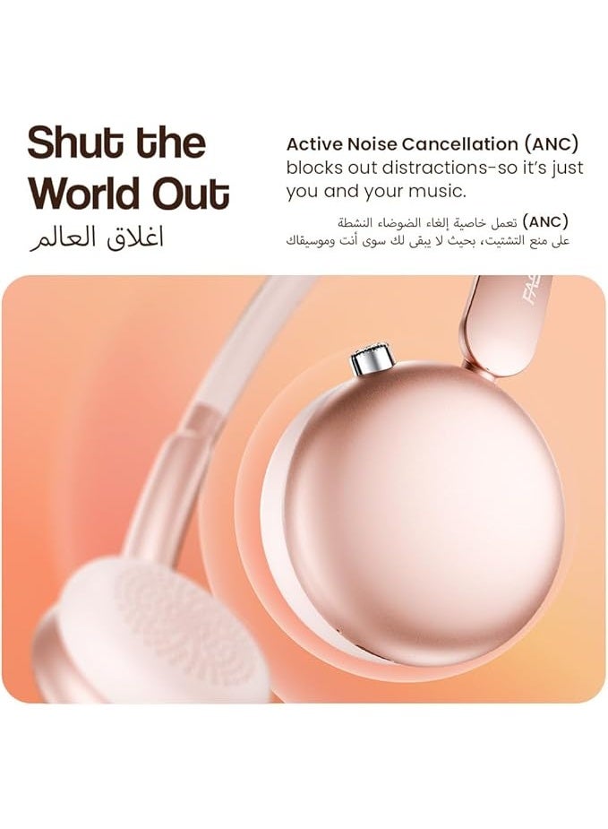 Faster S7 Soluna Wireless Headphones, Bluetooth 5.4 Headset, 35H Playtime, ANC Over-Ear Headphones, 40mm Drivers, LED Indicator, Voice Assistant, Calls, Game & Music, Type-C Charging (Orange) - Image 2