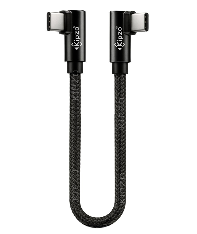 KIPZO® Black Type C to Type C Nylon braided 90 Degree right angle L shape USB-C small Data cable Fast Charging dash warp mini short power bank for Samsung one plus 60W s22 fold flip M34 max 15 16 4a - Image 1
