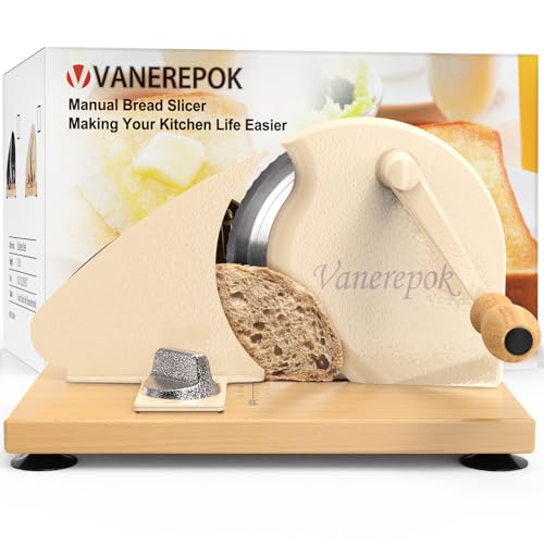 vanerepok Manual Bread Slicer for Homemade Sourdough Bread Versatile Hand Crank Bread Slicer for Sourdough Crusty Bread Etc Stainless Steel Slicers Adjustable Width for Homemade Commercial Use