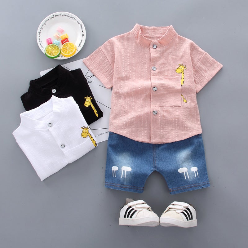Summer Cartoon Shirt Denim Set Kids Black  - Image 4