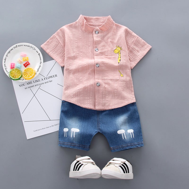 Summer Cartoon Shirt Denim Set Kids Black  - Image 2