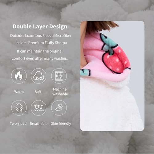 Aemicion Blanket Hoodie for Adults,Super Warm Cozy Giant Wearable Blanket,Thick Sherpa Sweatshirt Blanket with Sleeves as Gifts for Women Mom Teen Girls -Pink Strawberry - Image 5