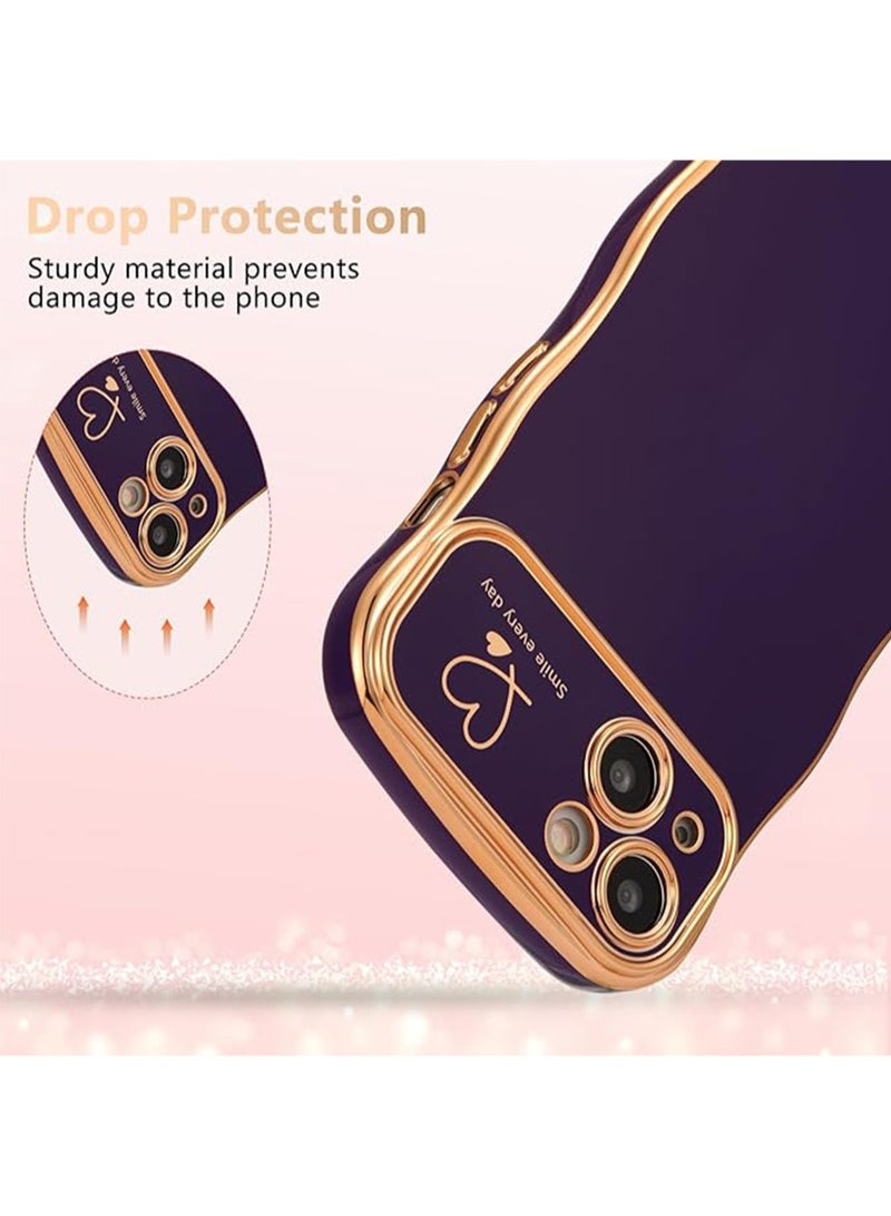 WRISTWISE Case Cover for iPhone 15 Plus 6.7 Inch, Cute Curly Wave Border Case with Love Heart Pattern, Luxury Electroplating Edge Full Camera Protection Shockproof Phone Case for Women Girls - Purple - Image 4