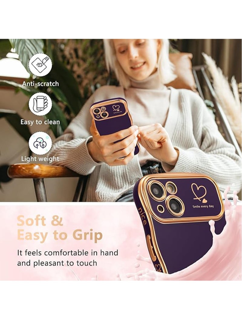 WRISTWISE Case Cover for iPhone 15 Plus 6.7 Inch, Cute Curly Wave Border Case with Love Heart Pattern, Luxury Electroplating Edge Full Camera Protection Shockproof Phone Case for Women Girls - Purple - Image 5