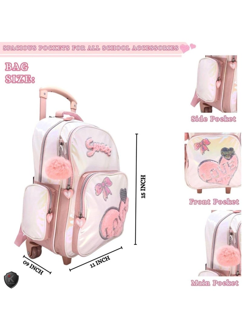 73Hours 15-Inch Shining PU 3PCS Trolley Set for Girls  Boys – Rolling School Bag with Lunch Bag, Pencil Case, Side Bottle Holder | Travel Luggage Set | School Bags For Boys  Girls | School luggage bag  (B866-15T3) - Image 5