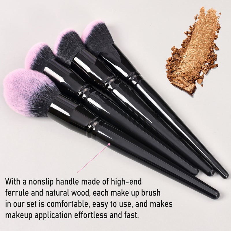 Makeup Brush Set 18 Piece Black: Soft Synthetic Fibers - Beginner-Friendly, Versatile Use for Makeup Beginners and Professional Makeup Application - Image 3