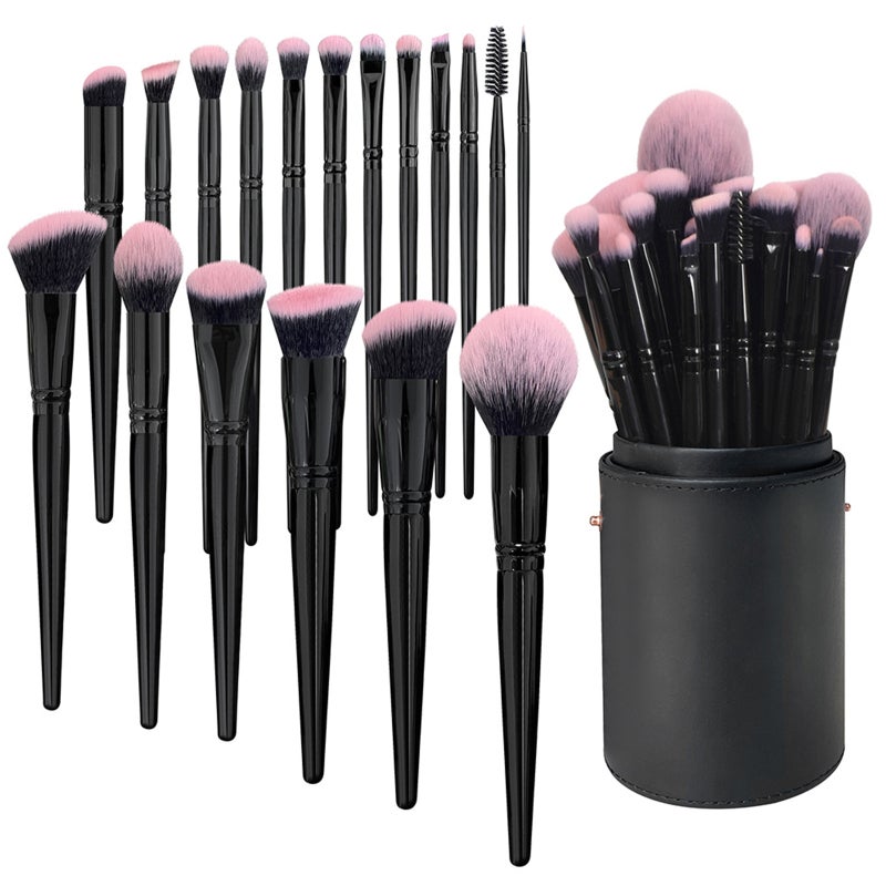Makeup Brush Set 18 Piece Black: Soft Synthetic Fibers - Beginner-Friendly, Versatile Use for Makeup Beginners and Professional Makeup Application - Image 1