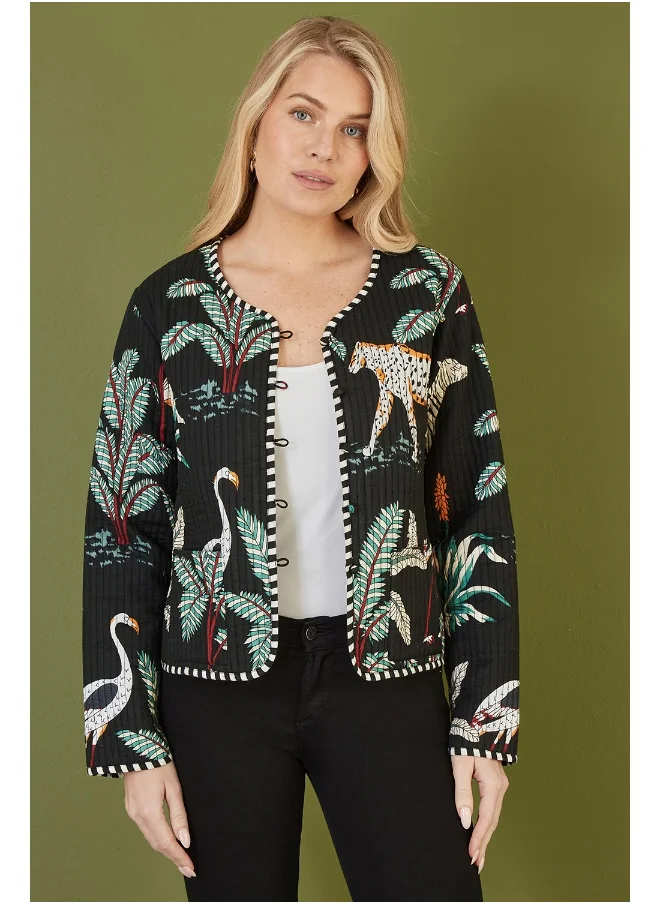 Yumi Animal Print Reversible Cotton Cropped Quilted Jacket