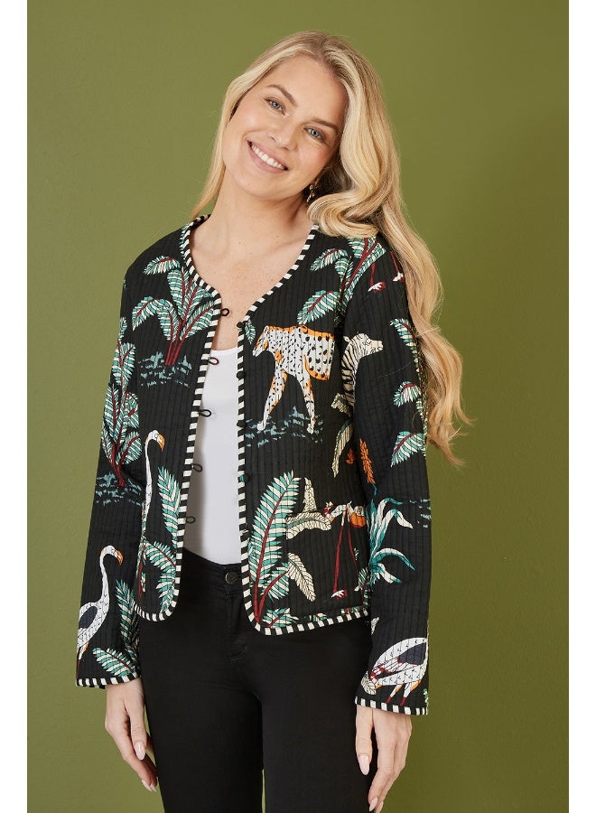 يامي جاكيت مبطن قصير بطبعة حيوانات قابل للعكس من القطن - Image 3