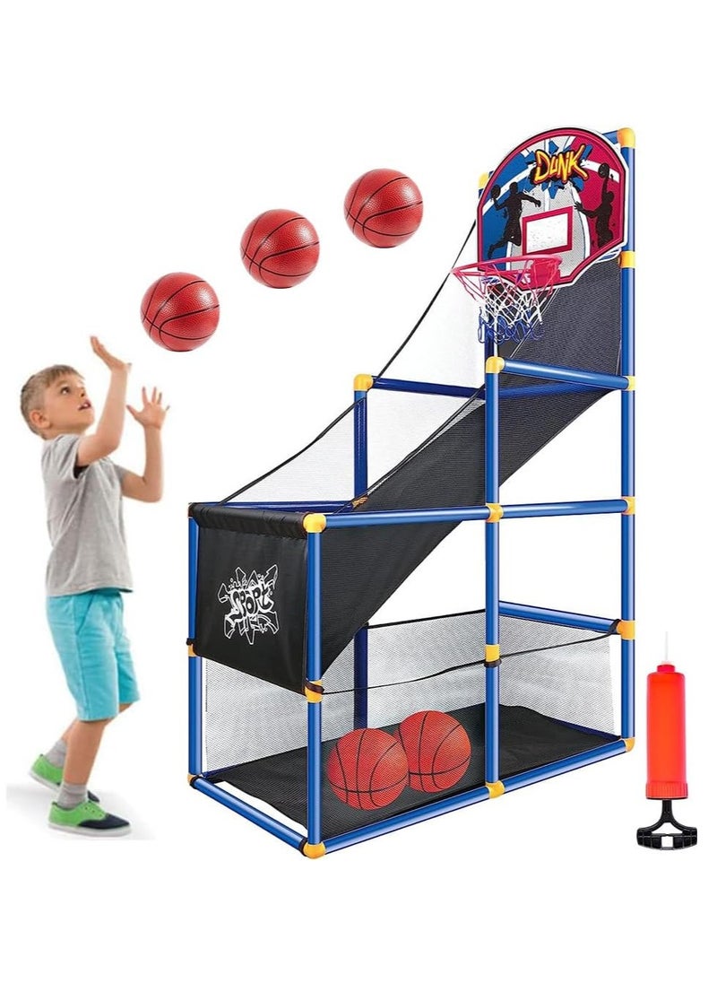 DMG TECH Kids Basketball Game Set, Liftable Shooting Machine with 6 Balls and Hoop, Basketball Hoop Indoor for Kids, Four Height Settings, Interesting Gift for Boys Girls (Air Pump Included)  - Image 1