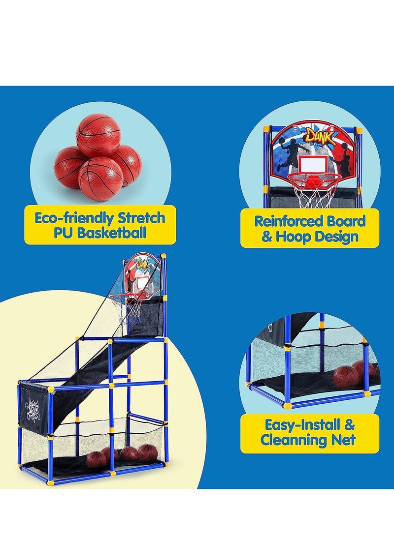 DMG TECH Kids Basketball Game Set, Liftable Shooting Machine with 6 Balls and Hoop, Basketball Hoop Indoor for Kids, Four Height Settings, Interesting Gift for Boys Girls (Air Pump Included)  - Image 4