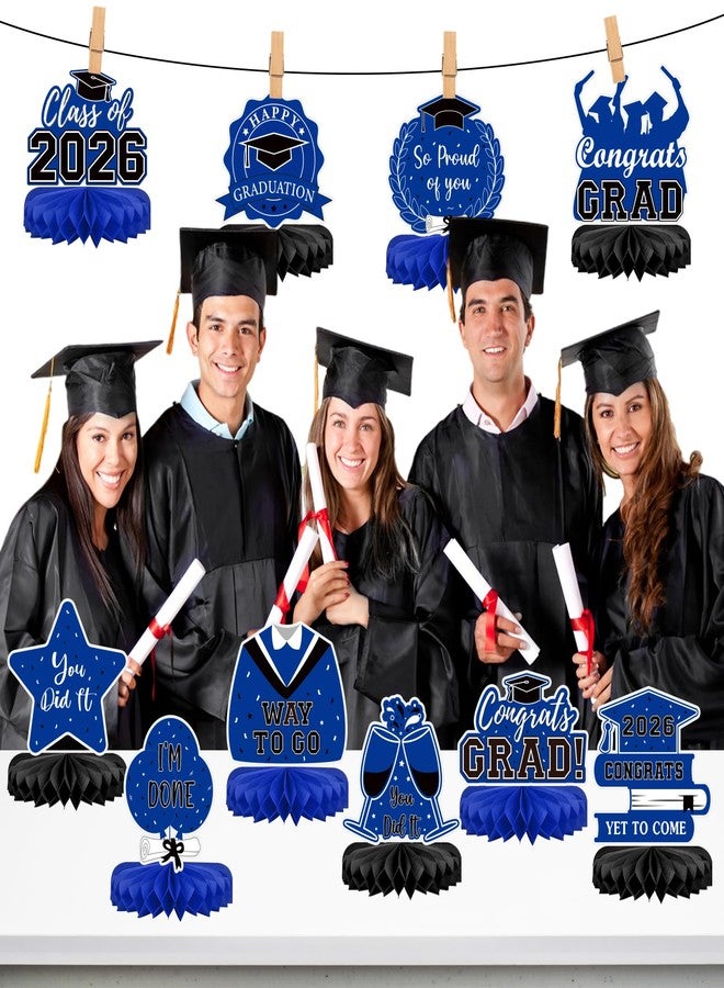 Labrostar 10Pcs Graduation Decorations 2026 Class of 2026 Congrats Grad Table Centerpieces Congratulate Graduation Honeycomb Table Toppers for Graduation Party Supplies 2026 Graduation Party Decorations Blue - Image 3