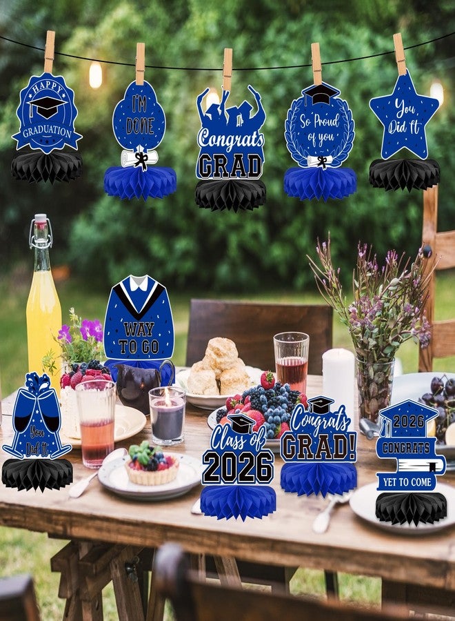 Labrostar 10Pcs Graduation Decorations 2026 Class of 2026 Congrats Grad Table Centerpieces Congratulate Graduation Honeycomb Table Toppers for Graduation Party Supplies 2026 Graduation Party Decorations Blue - Image 2