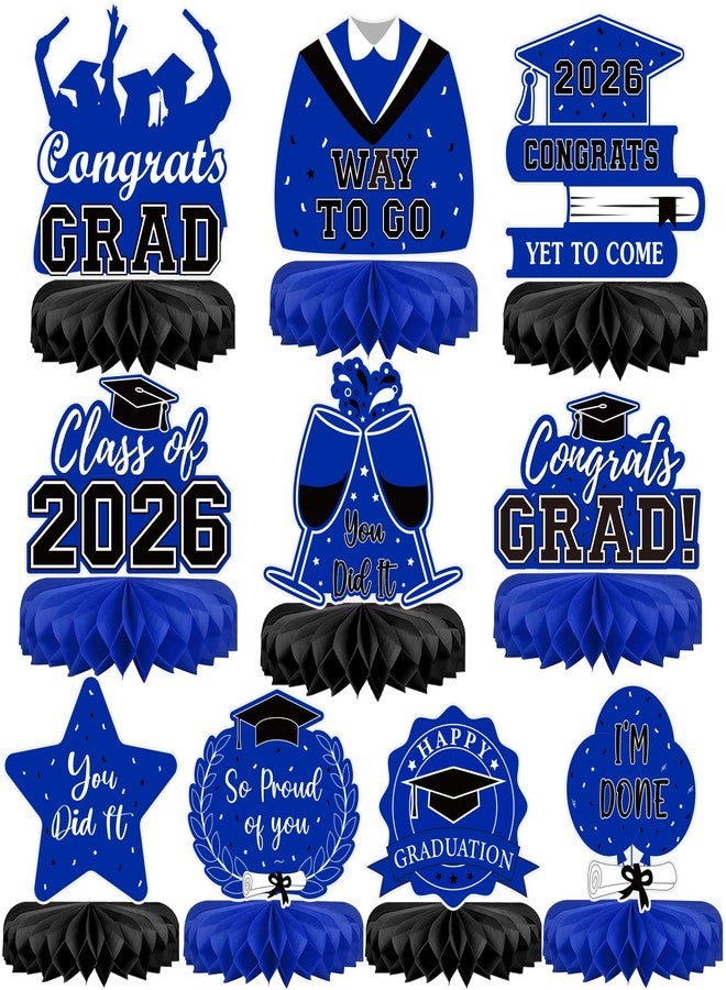 Labrostar 10Pcs Graduation Decorations 2026 Class of 2026 Congrats Grad Table Centerpieces Congratulate Graduation Honeycomb Table Toppers for Graduation Party Supplies 2026 Graduation Party Decorations Blue - Image 1