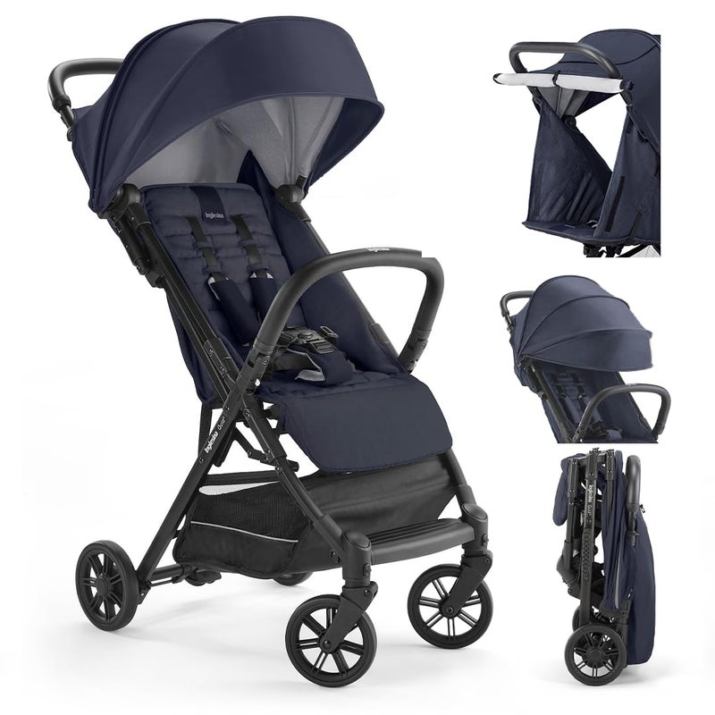 Inglesina Quid Stroller Midnight Blue Ultra Compact Lightweight Travel Stroller Babies and Toddlers Airplane Overhead Foldable Reclining Seat Collapsible Canopy 3 Months 50 lbs BPA Free