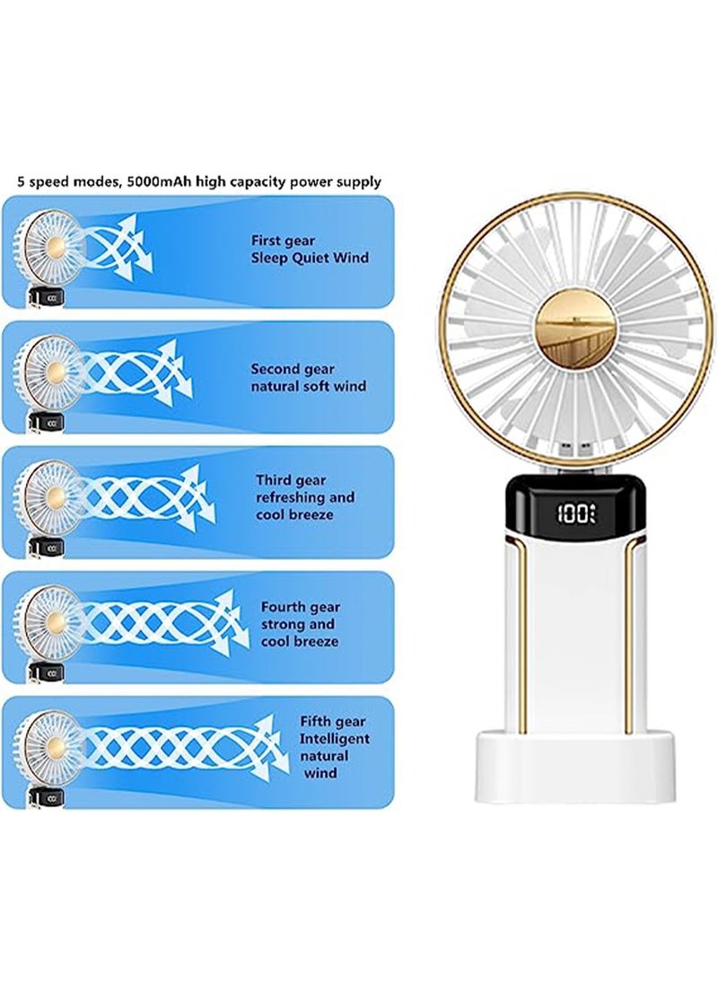 General Portable Handheld Cooling Fan Hanging Neck Fan，Foldable Personal Electric Desk Fan with Lanyard and Digital Display USB Rechargeable 5000mAh 5 Wind Speed Mini Neck Fan for Indoor Outdoor (White)  - Image 4