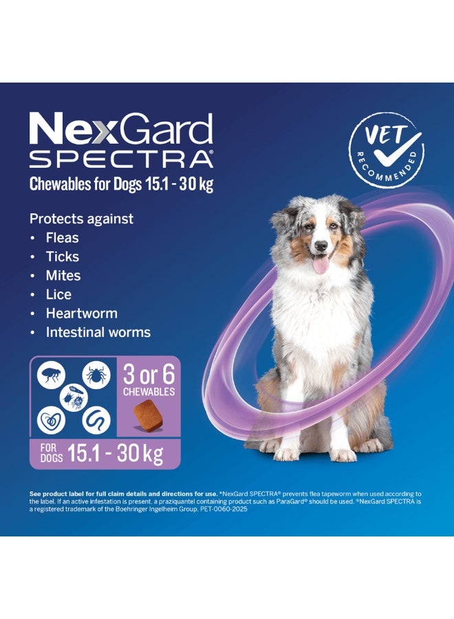 NexGard Spectra Flea, Tick & Worming Chews For Medium Dogs 15-30kg (Pack of 3 Tablets) Purple - Image 3