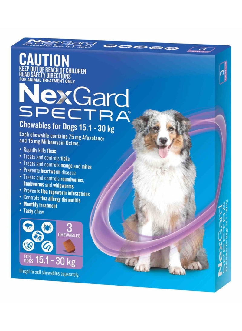 NexGard Spectra Flea, Tick & Worming Chews For Medium Dogs 15-30kg (Pack of 3 Tablets) Purple - Image 1