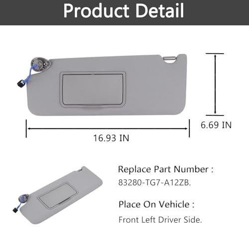 Xiaoyudou Left Drvier Side Sun Visor Fit for Honda Pilot 2017-2022, Honda Ridgeline 2018-2023 Replaces# 83280-TG7-A12ZB (Gray) - Image 2