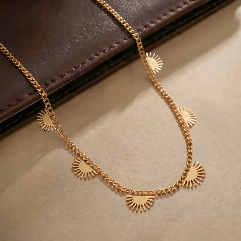18K Gold Tone Plated sun-shaped charms Necklace For Women - Waterproof & Anti-Tarnish