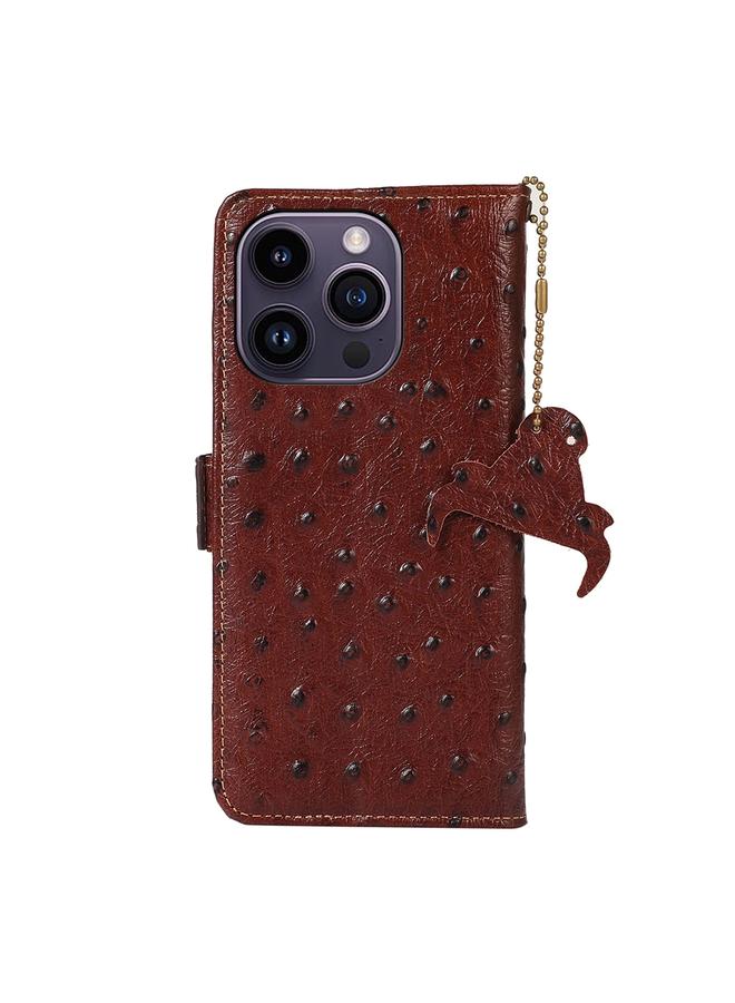 S-TOP Case For iPhone 15 Pro Max Ostrich Pattern Genuine Leather RFID Phone Case - Image 3
