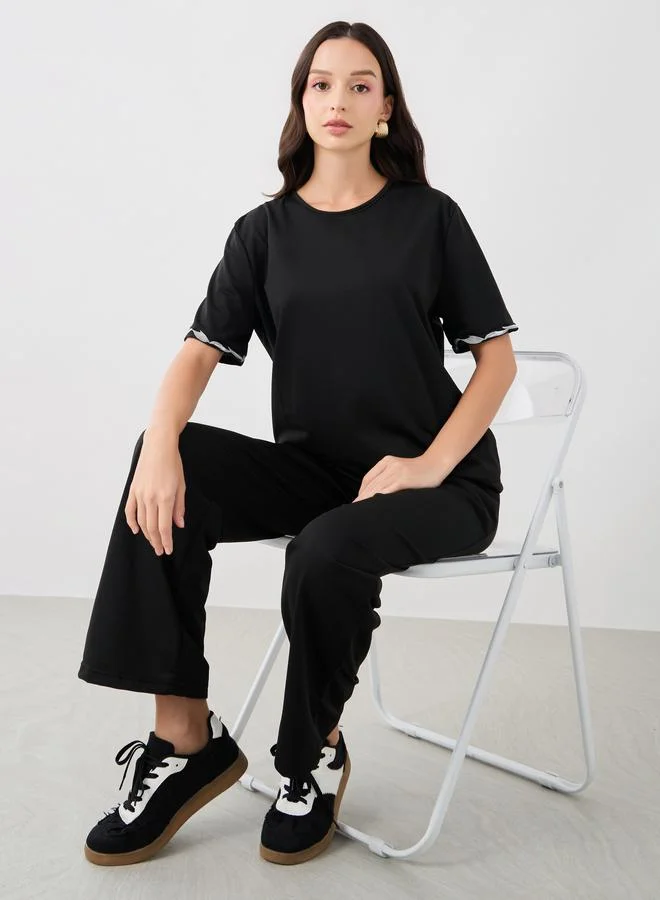 تايك تو Take Two Lace Detail Top and Relaxed Fit Pants Co-Ords