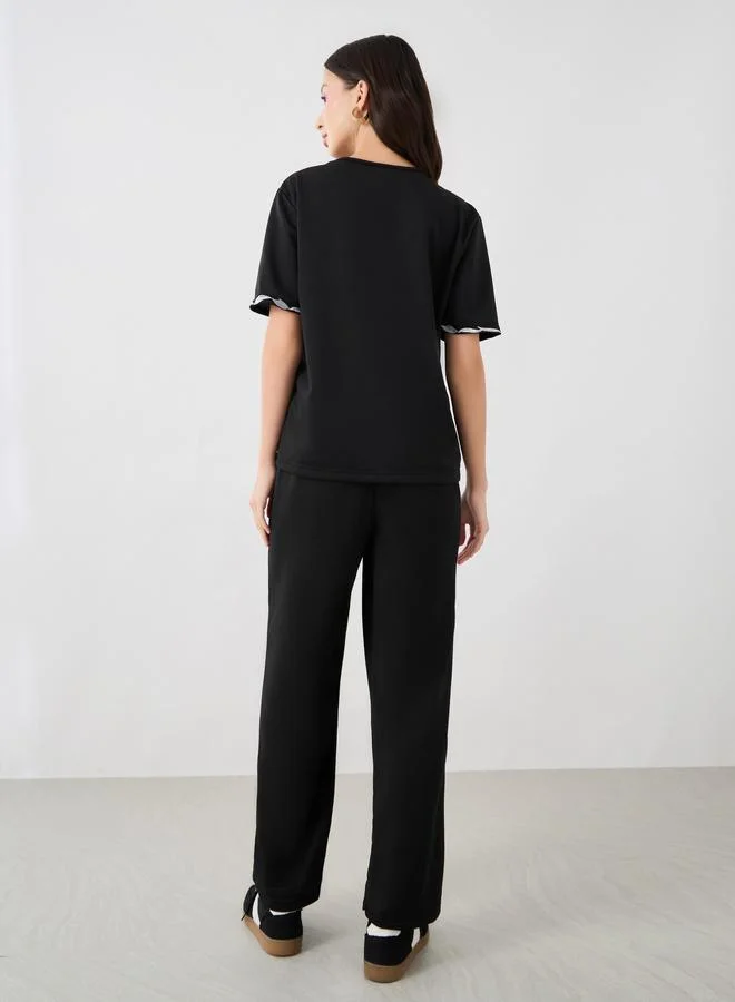 Take Two Take Two Lace Detail Top and Relaxed Fit Pants Co-Ords