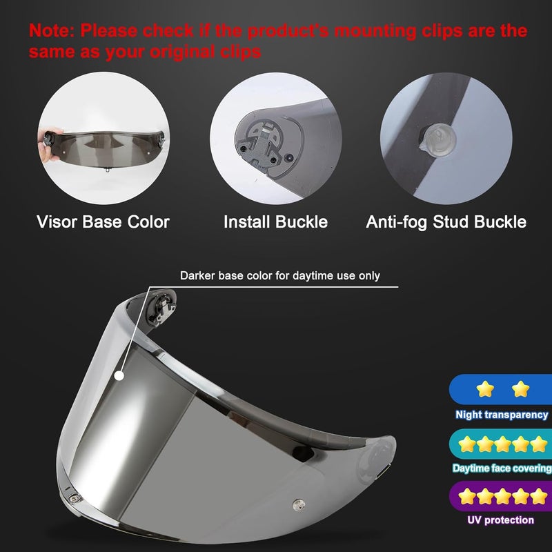 PSLER Motorcycle K6 Helmet Visor - Silver - Image 3