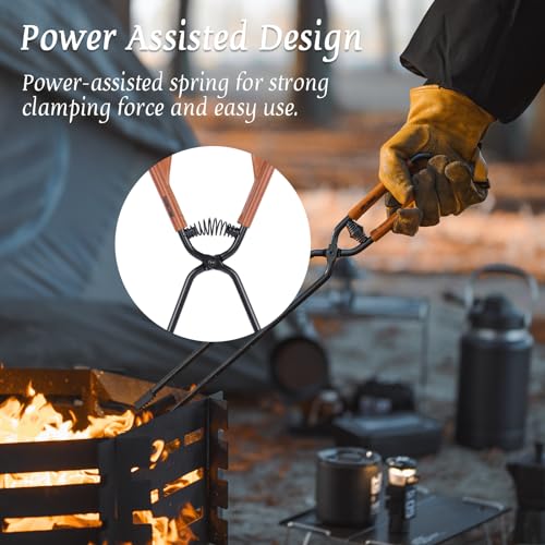 OMUKY Fireplace Tongs Log Claw Tongs with Faux Leather Handle Cover Log Grabber Clamp Tool for Indoor & Outdoor Camping Campfire Fireplace Fire Pit(Black) - Image 4