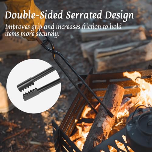 OMUKY Fireplace Tongs Log Claw Tongs with Faux Leather Handle Cover Log Grabber Clamp Tool for Indoor & Outdoor Camping Campfire Fireplace Fire Pit(Black) - Image 5