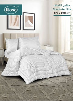 Rose ROSE Striped Luxury Hotel Comforter, Premium Microfiber, Set of 4 pieces, Soft Lightweight, Extra Twin size 260x170 cm, White  - Image 1