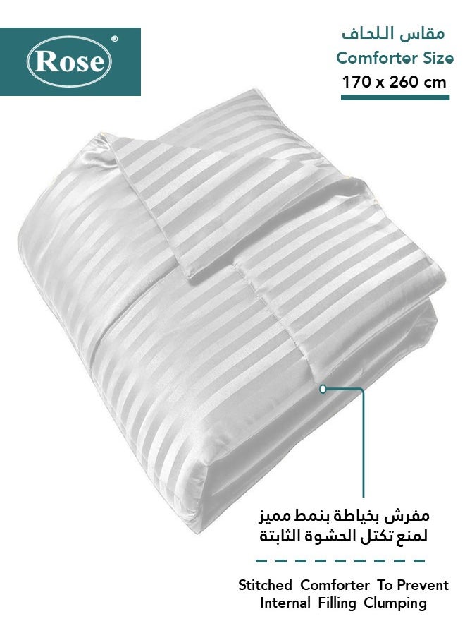 روز طقم لحاف فندقي بحشوة ثابتة, تصميم مقلم بخامة المايكروفايبر, مكون من 4 قطع, مقاس مفرد عريض 260x170 سم, أبيض  - Image 2