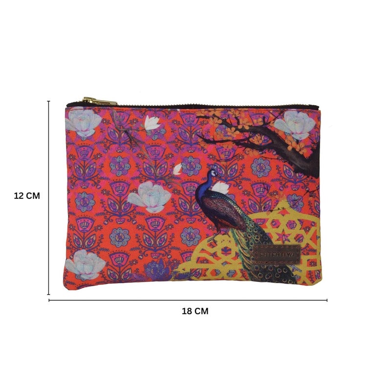 Fatfatiya Gorgeous Indian Peacock Multipurpose Utility Pouch with Zip Clouser for Women Girls Ideal for Daily Use Travel Easy to Storing Keys Wallet Makeup and Accessories 18x12x1 - Image 3