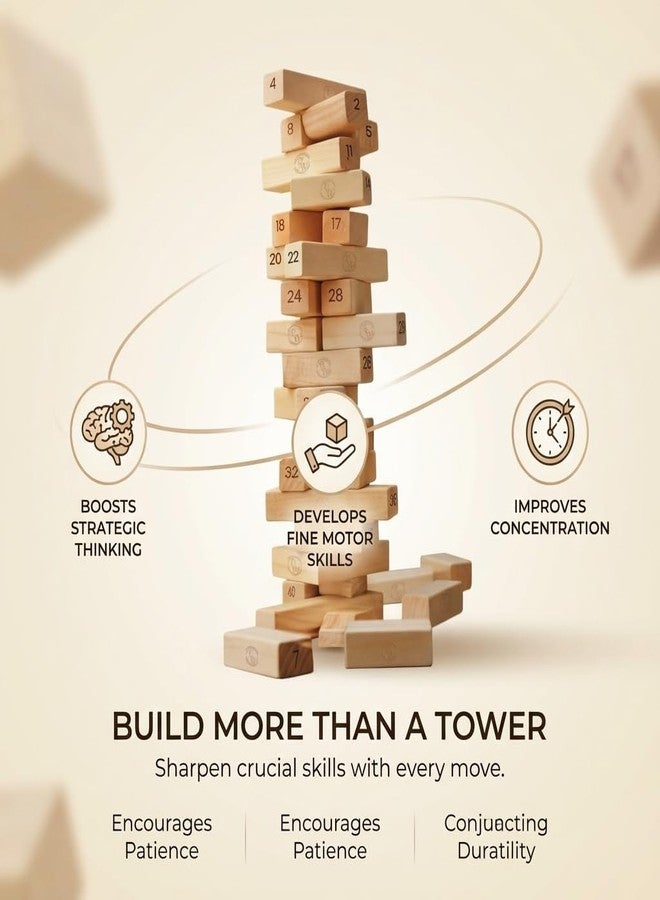 PW Tumbling Tower - Premium Stacking Tower Game for Kids, Adult & Family | Improves Strategic Thinking, Fine Motor Skills, Concentration | Premium Wood - Image 3